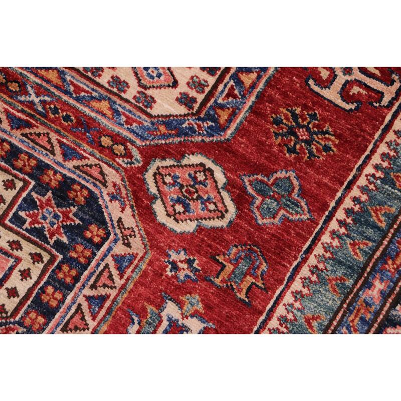 Southwestern Super Kazak Amara Red/Beige Hand Knotted Wool Rug - 4'10'' x 6'6''