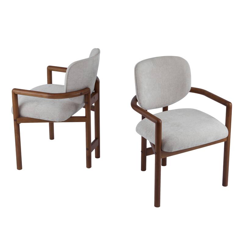 Dining Chairs Set of 2 Upholstered Arm Chairs, Modern Fabric Accent Chairs with Rubber Wood Legs
