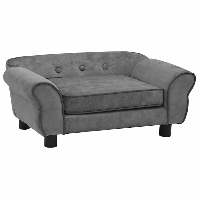 vidaXL Dog Sofa Dark Grey Plush (80% polyester, 20% cotton), solid fir wood - 28.3"x17.7"x11.8"