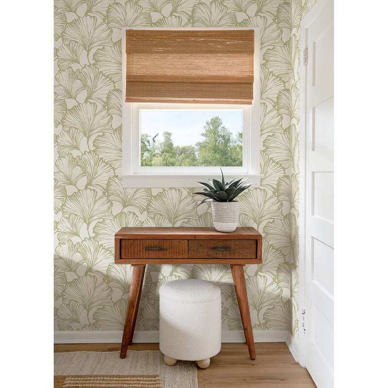 A-Street Prints Kyoto Moss Ginkgo Leaf Wallpaper