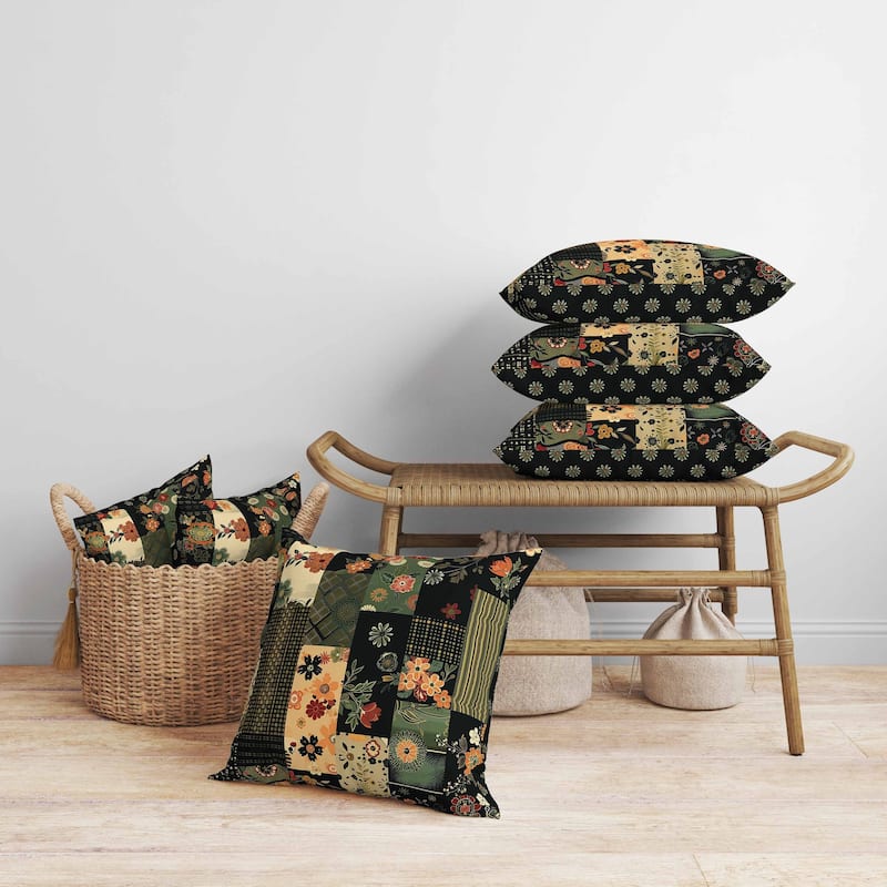 Twilight Bouquet Faux Suede Reversible Throw Pillow Black and Green