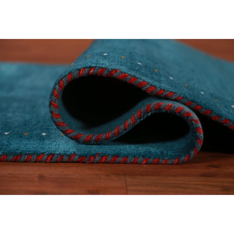 Hand Knotted Oriental 100% Wool Carpet Tribal Animal Pictorial Navy Blue & Blues Gabbeh Runner Rug - 9' 10'' X 2' 7''