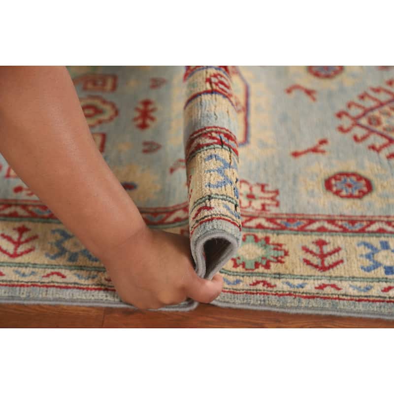 Light Blue Kazak Runner Rug Handmade Oriental Wool Carpet - 2'6" x 15'0"