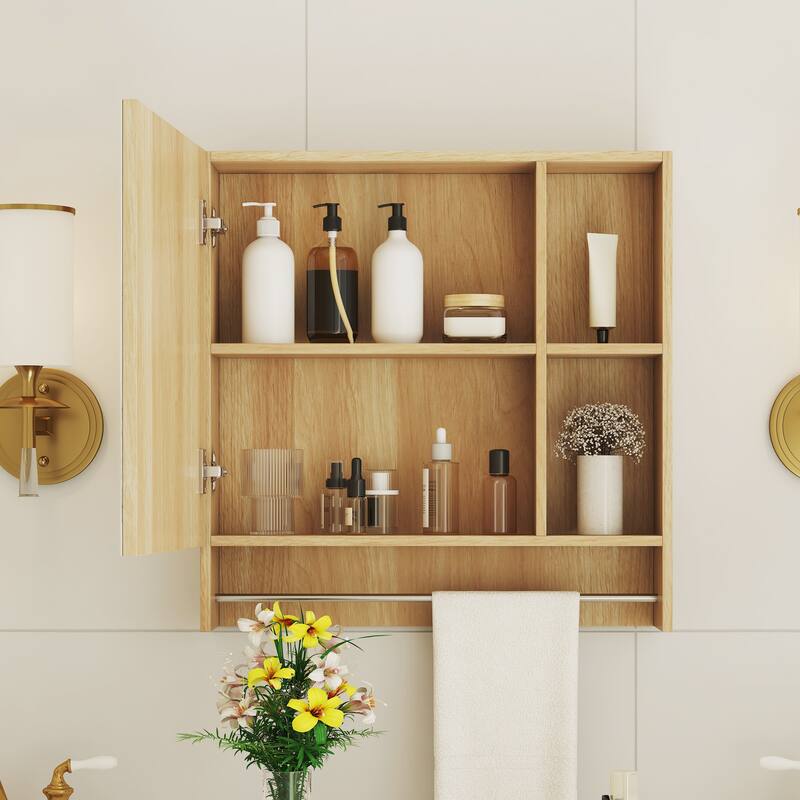 Bathroom Wall Mounted Mirror Cabinet with Shelves and Towel Rack