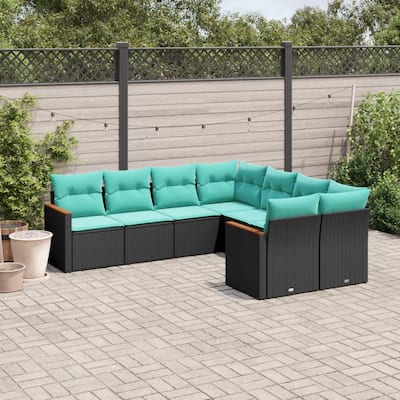vidaXL 8 Piece Patio Sofa Set with Cushions Black Poly Rattan - 21.7x27.2x24.4