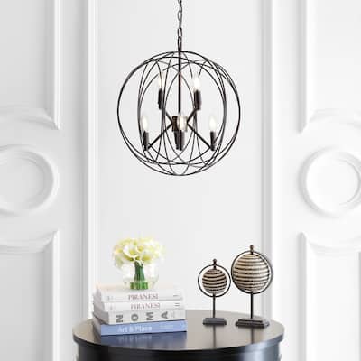 SAFAVIEH Lighting Raylon Adjustable 8-light LED Brass Pendant - 19.3"x19.5"x26.3-98.3"