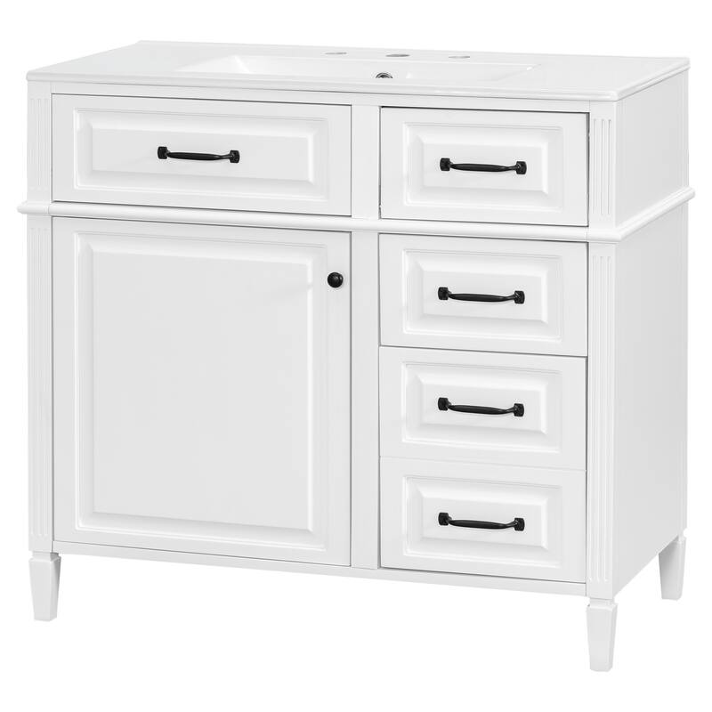 Freestanding 36 Inch Bathroom Vanity Cabinet with Ceramic Sink (Faucet Not Included)