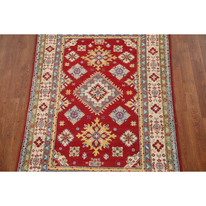 Red Kazak Oriental Accent Rug Handmade Wool Carpet - 3'4"x 4'10"
