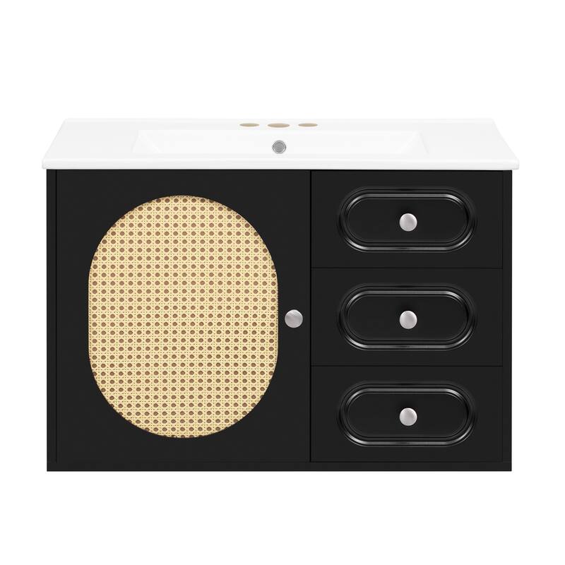 30" Bathroom Vanity with Ceramic Sink, Mid-Century Bathroom Vanity Cabinet with 2 Drawers, with Large Storage Space