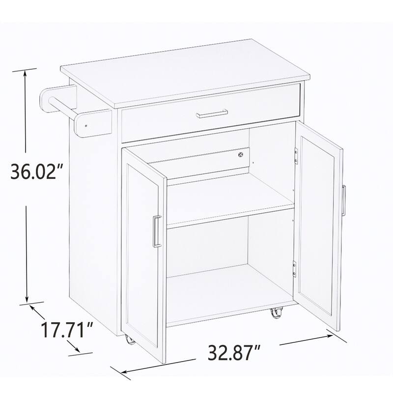 Rolling Kitchen Island with Rubber Wood Top, 33inch White Storage