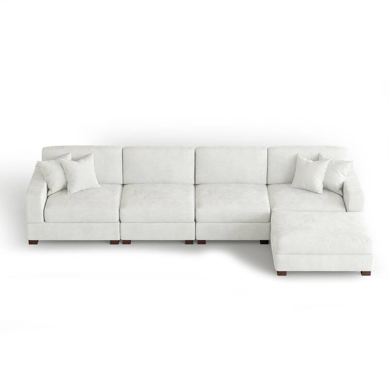 Modern Oversized Chenille Modular Sectional Sofa with Ottoman