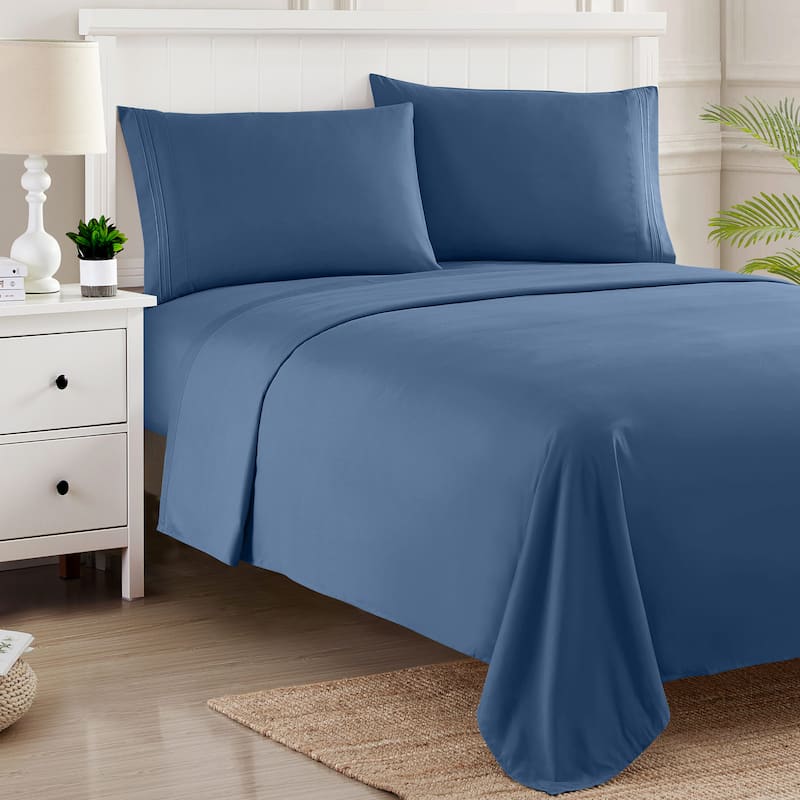 Brushed Microfiber RV Queen 4-Piece Bed Sheet Set - Denim