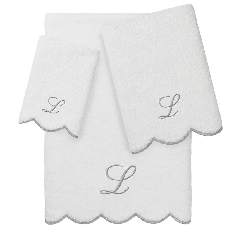 Authentic Hotel and Spa 100% Turkish Cotton Grey ADORNIA Scallop Personalized 3 Piece Towel Set - 3 Piece Set - L