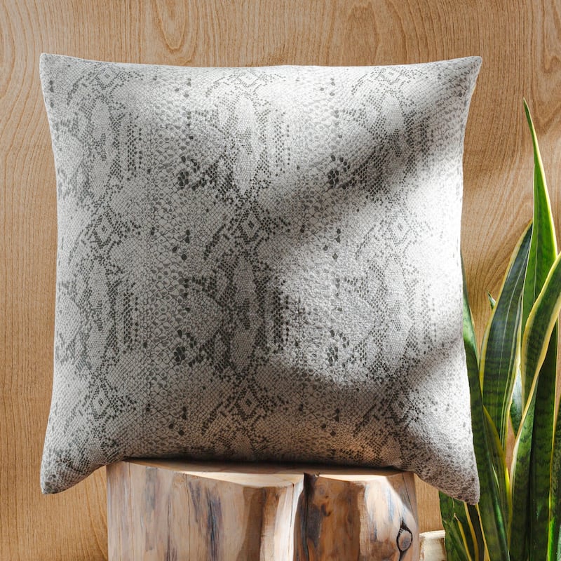 Ameerah Neutral Snakeskin Pattern Glam Throw Pillow - 20"H x 20"W - Down
