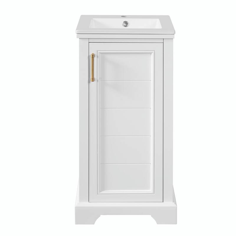 16" Bathroom Vanity with Ceramic Sink with Soft Closing Door and Adjustable Shelf