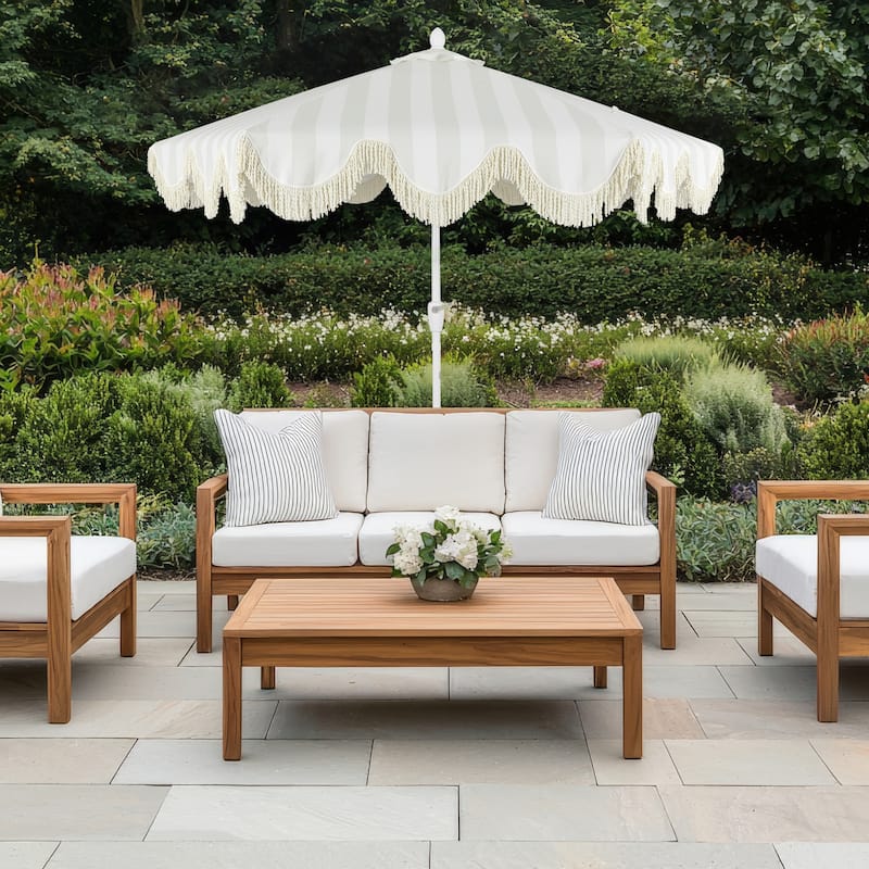9ft Tassel Patio Umbrella Auto-Tilt, Crank , by JONATHAN Y