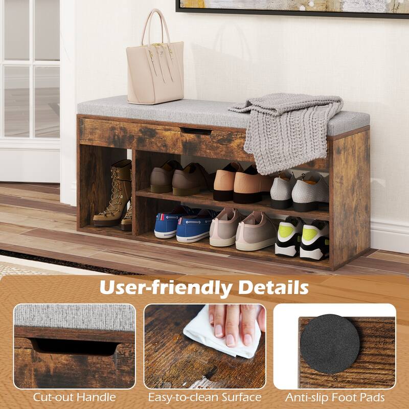 Gymax Shoe Bench Home Entryway Shoes Storage Bench w/ Padded Seat &