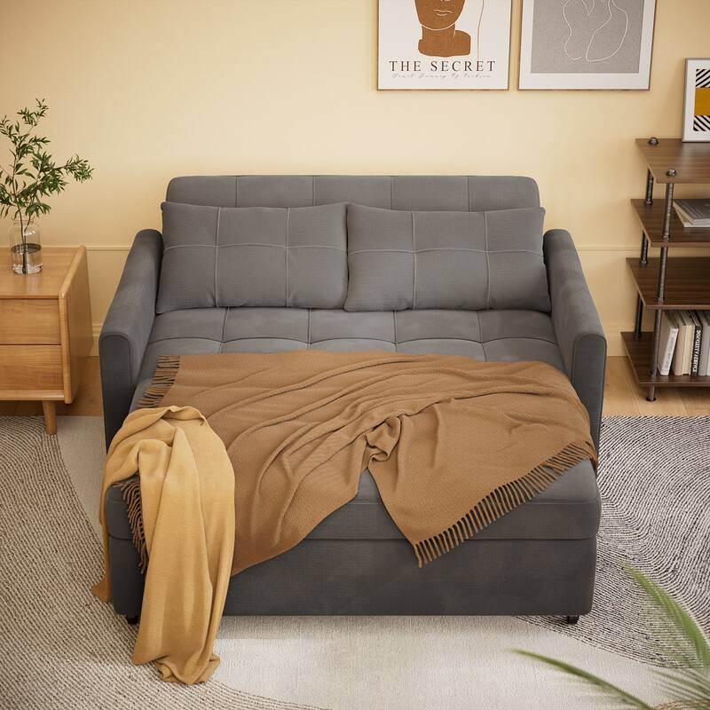 3 in 1 Convertible Sleeper Loveseat Couch, Futon Sofa Bed with Pull-Out Bed & Adjustable Backrest
