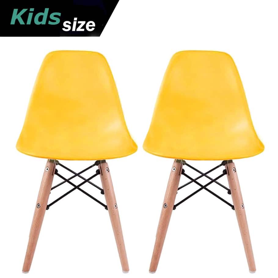 Set of Two Kids Toddler Chair Side Armless Natural Wood Legs Eiffel For Kitchen Desk Work Bedroom Playroom Preschool