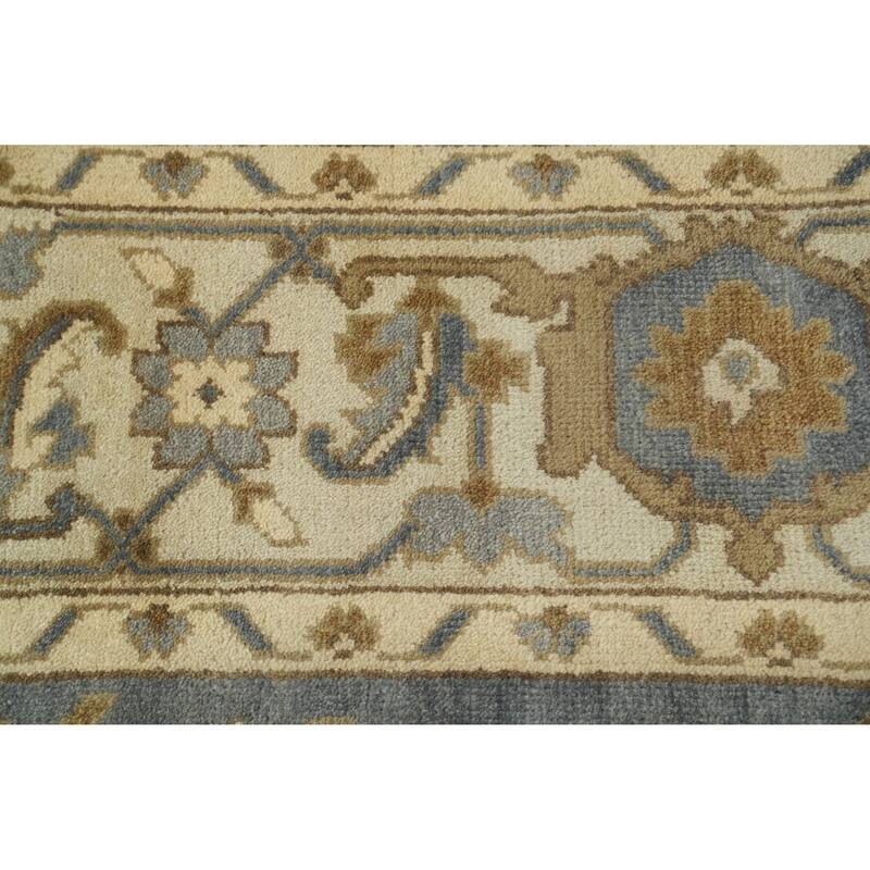 Handmade Oushak Indian Area Rug, Gray Wool Floral Carpet - 11' 7'' X 9' 2''