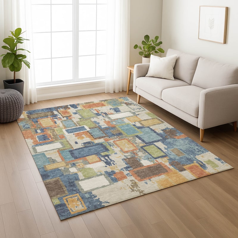 Machine Washable Indoor/ Outdoor Contemporary Geo Chantille Rug