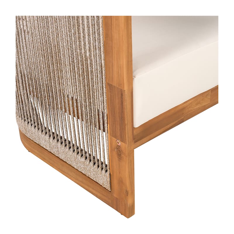 Premium Acacia Wood Outdoor Club Chair, Curved Tub Design with Woven Rope Accents,Water-Resistant Cushions