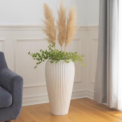 Nios Decorative Vase, Elongated Design, 26 Inch Weathered White Resin