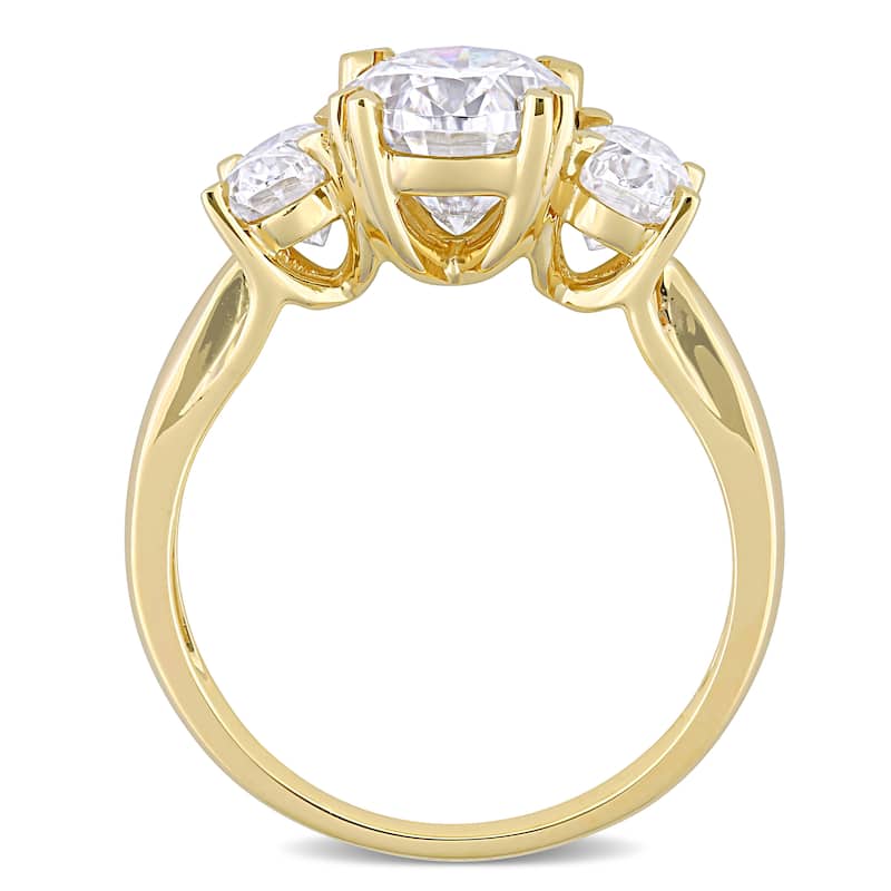 Miadora 10k Yellow Gold 3ct TGW Oval-cut Created White Moissanite 3-Stone Engagement Ring