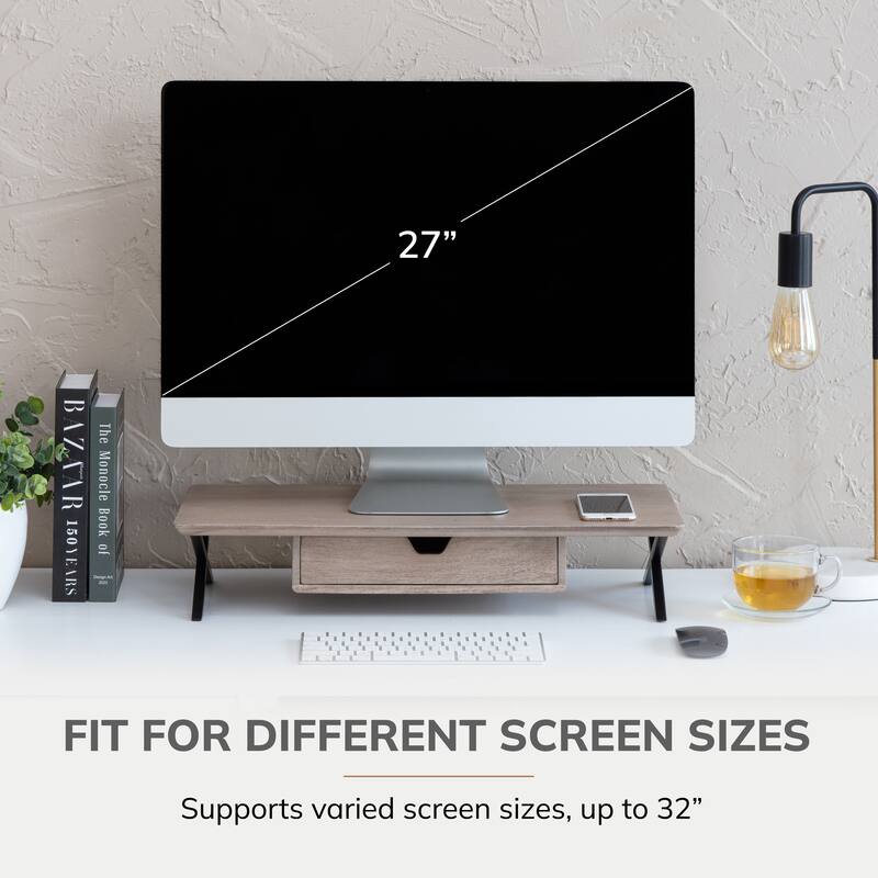 Jani Wood Monitor Stand Riser Desk - Ergonomic Design Stand, Desktop Organizer Table for Home, Office Workspace, Gaming Desk