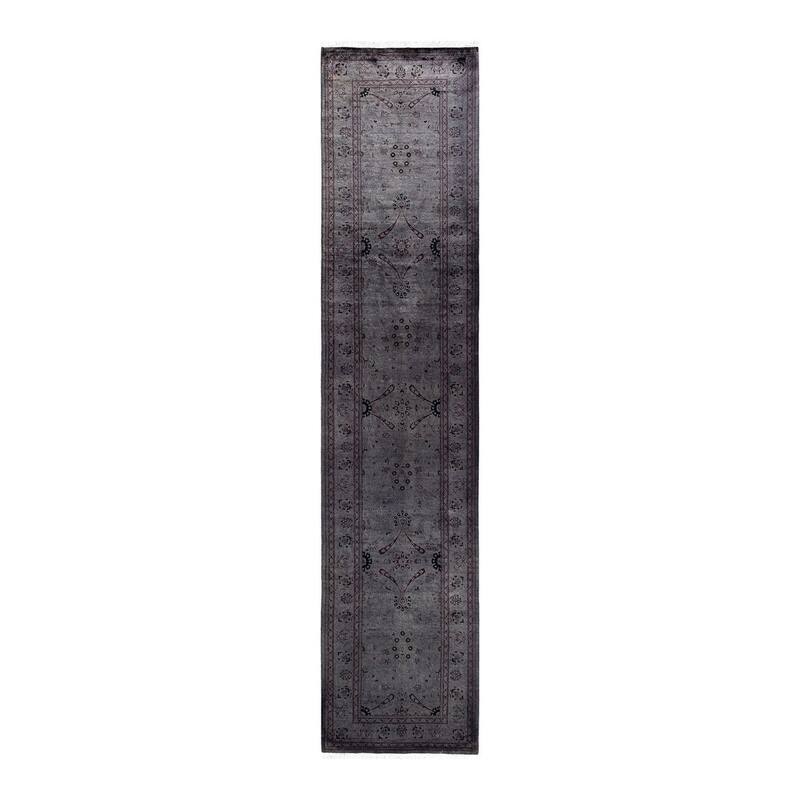 Overton Hand Knotted Wool Vintage Inspired Modern Contemporary Overdyed Gray Runner Rug - 2' 6" x 11' 6"