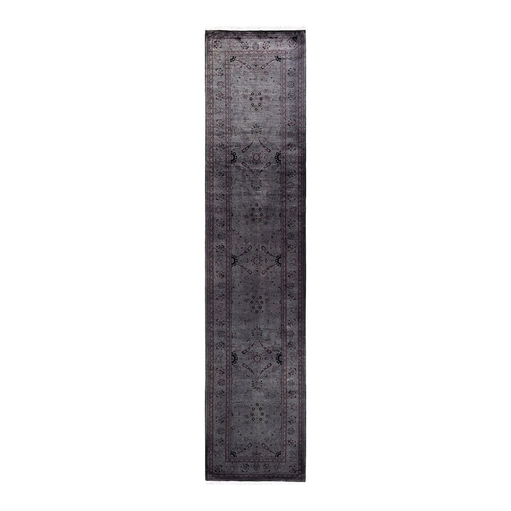 Overton Hand Knotted Wool Vintage Inspired Modern Contemporary Overdyed Gray Runner Rug - 2' 6" x 11' 6"
