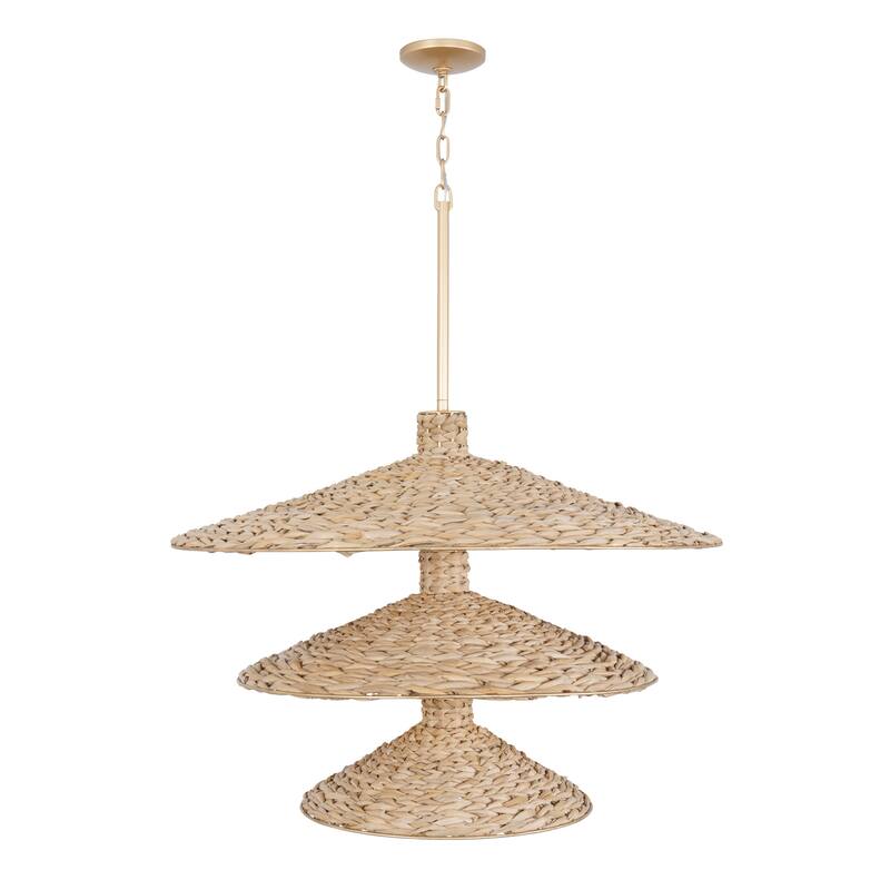 Varaluz Hilton Head 15-Light 3-Tier Pendant - French Gold/Natural Seagrass