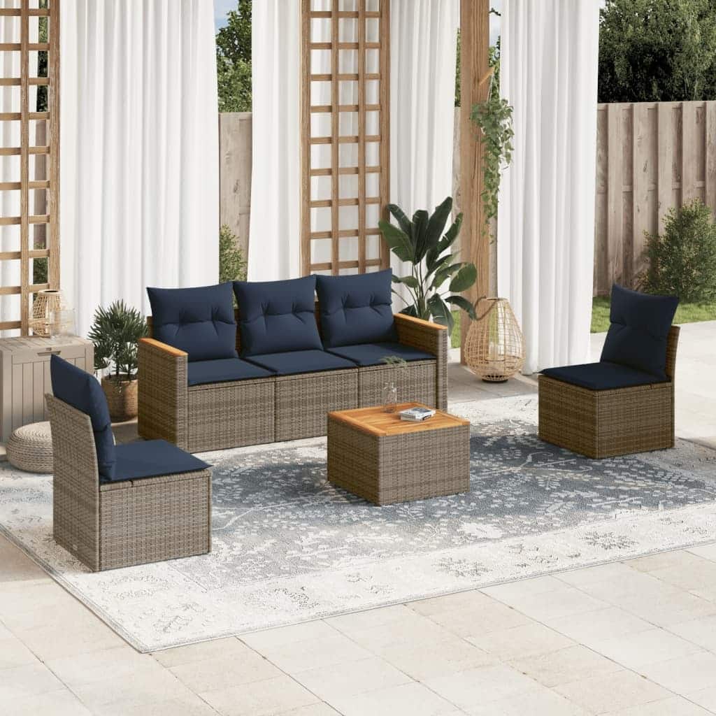 vidaXL Patio Sofa Set with Cushions Outdoor Conversation Furniture Poly Rattan - 21.7x 24.4x 27.2