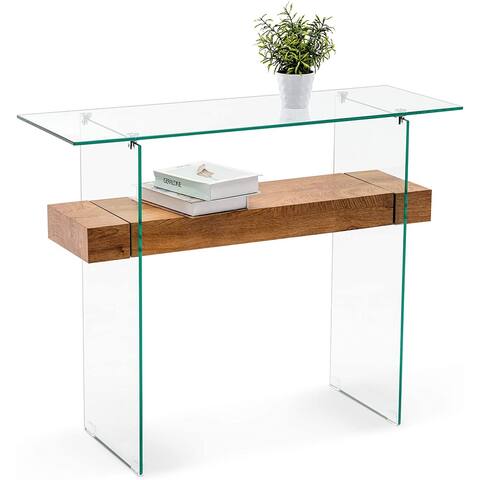 ivinta Narrow Glass Console Table with Storage Modern Entryway Table