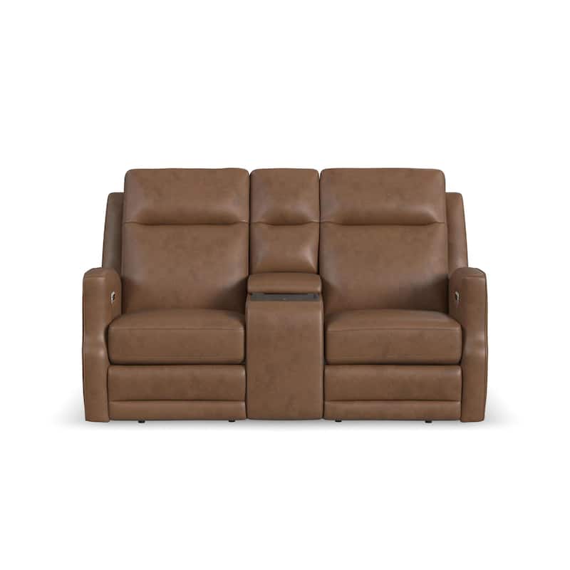 Maxwellton Cedar Power Reclining Loveseat with Console, Power Headrests and Lumbar by Flexsteel - 69" x 42" x 39"