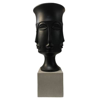 Assisi Floor Vase- Medium - Matte Black Finish on Resin with Frosted Gray Base