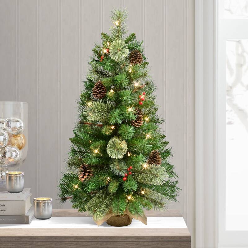 Pre-Lit Medium Artificial Christmas Tree with Burlap Base - 3' - Clear Lights