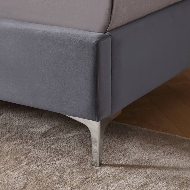 Morden Fort Queen Size Velvet Upholstered Platform Bed Frame with 6 inches Metal Legs