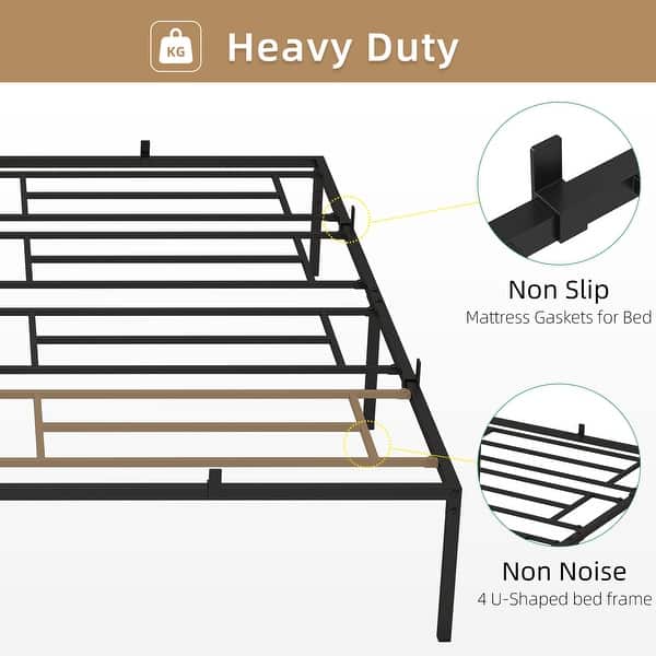 FDLOGW King Size Metal Platform Bed Frame | 16 Inch High With Steel Slats, No Box Spring Needed, 3000 Lb Capacity