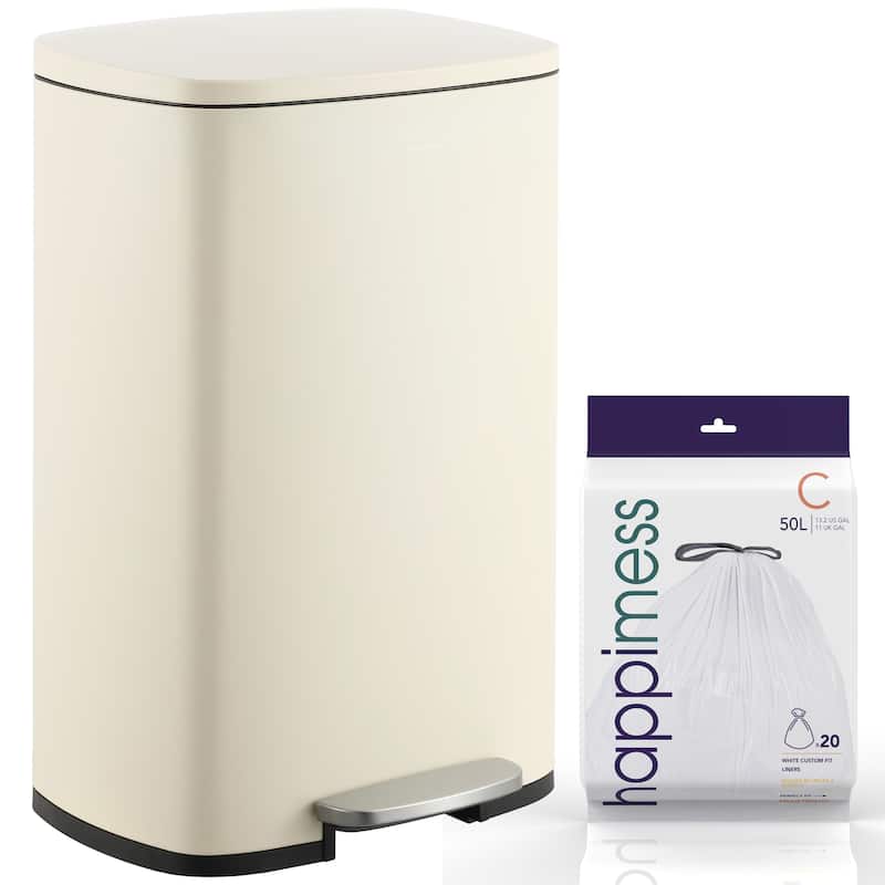 happimess 13-Gallon Trash Can with Soft-Close Lid and FREE Mini Trash Can - Limestone Beige