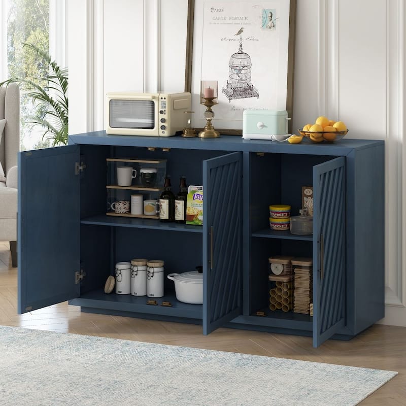 3-Door Large Storage Retro Sideboard with Adjustable Shelves and Black Handles