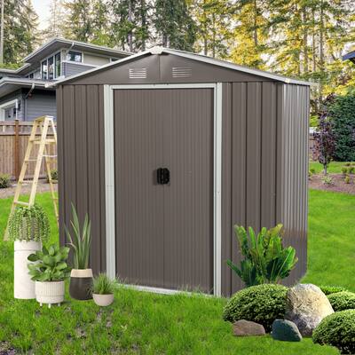 Double Sliding Door Garden Storage Shed with 4 Vent Galvanized Metal Weather Resistant Tool Storage Shed for Backyard Patio Lawn