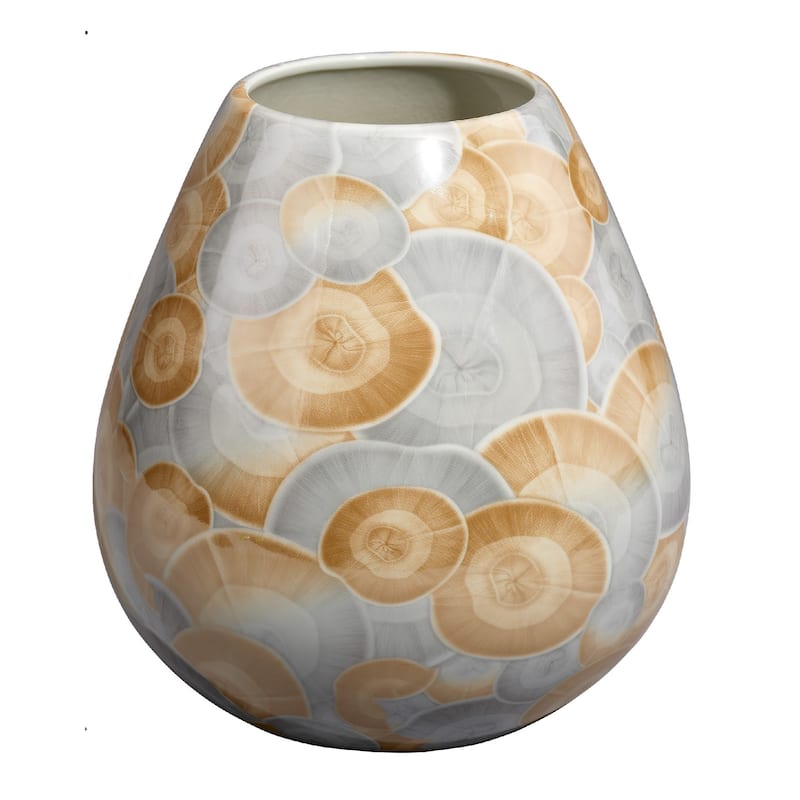 Aery Decorative Vase, Printed Pattern Glossy Blue Ceramic, 8 Inch
