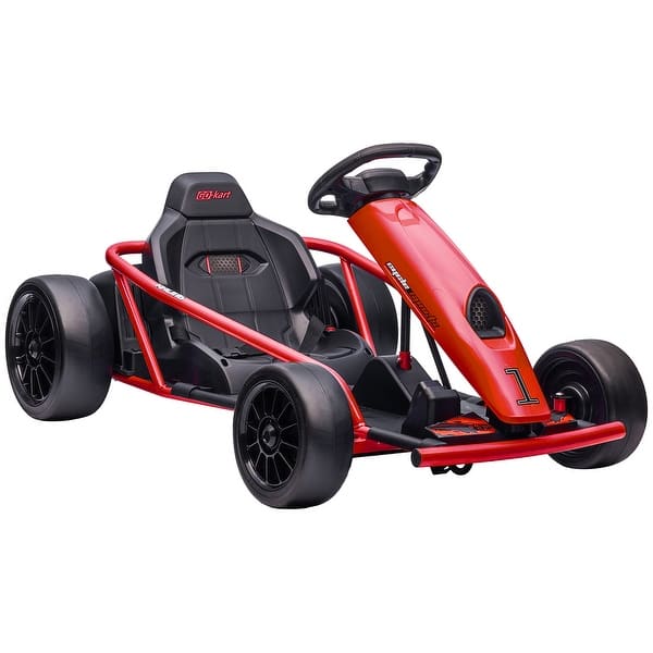 slide 2 of 20, 24V Electric Go-Kart for Kids, 8.1 MPH Drifting Car with Music, Horn & Safety Belt, Ages 8-12 Red
