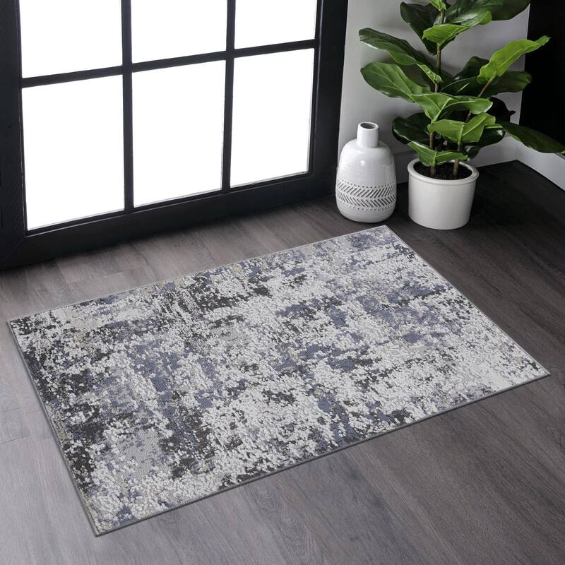 PAYAS Collection Grey / Denim / Abstract Non-Shedding Area Rug