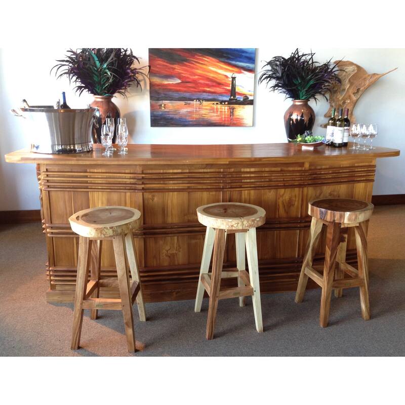 Chic Teak Suar Live Edge Round Barstool, 30 inch