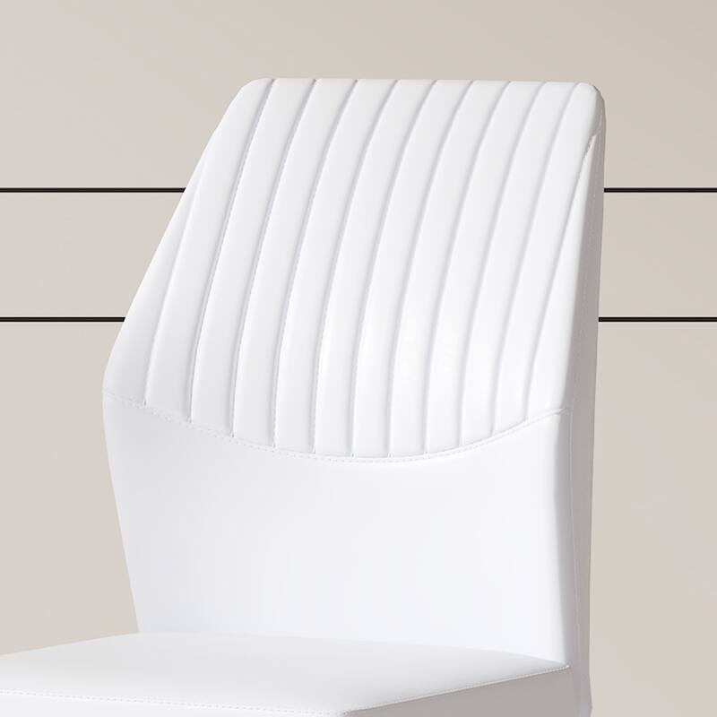 Luxury Simple Chair - Set of 4 White PU Material High Resilience Dining Chair, Chair Back Has a Vertical Stripe Design