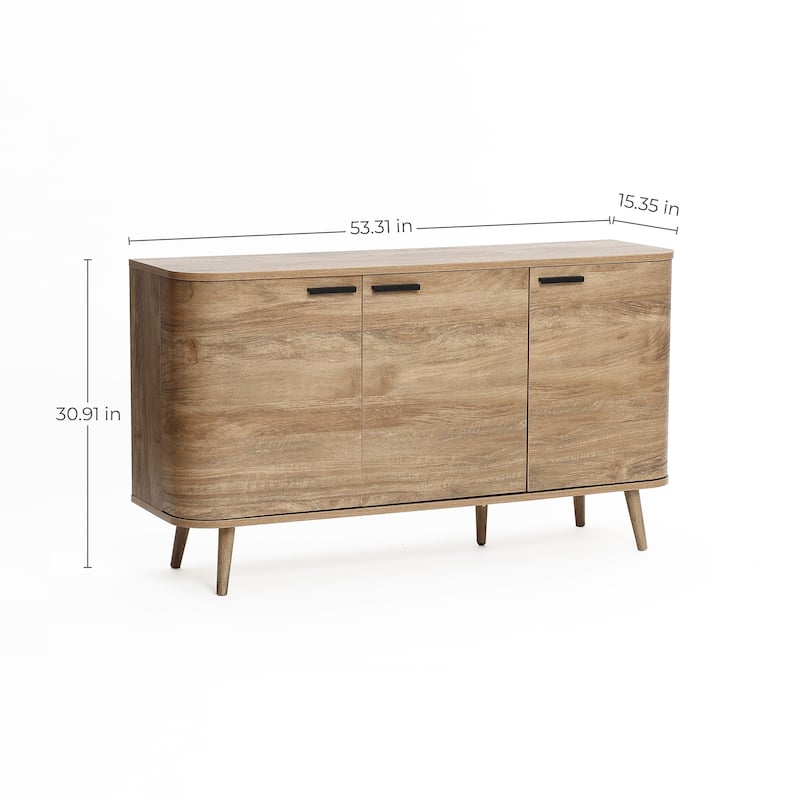 Natural Oak Manufactured Wood 3-Door Buffet Cabinet - 53.3" Wide