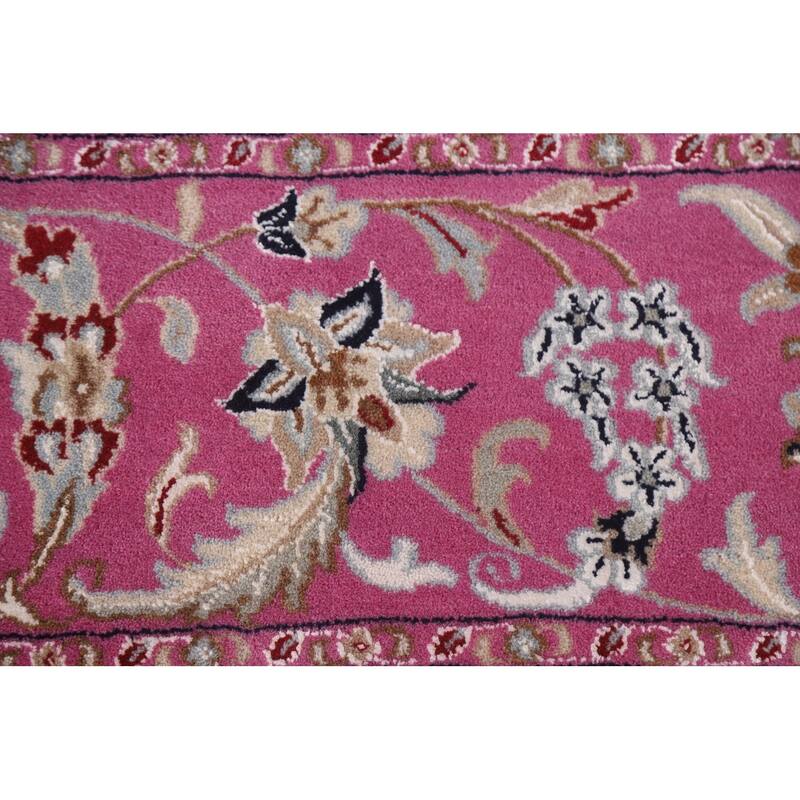 Floral Pink Kashan Oriental Area Rug Handmade Wool & Silk Carpet - 9'0"x 12'0"