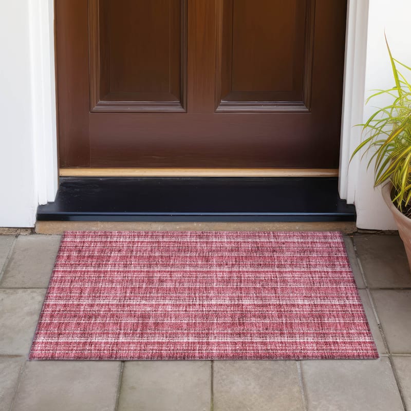 Machine Washable Indoor/ Outdoor Stripe Chantille Rug - Pink - 1'8" x 2'6"